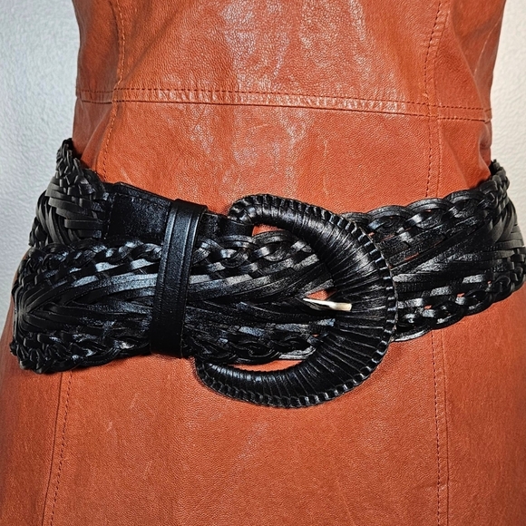 Talbots Accessories - Talbots Woven Wide Leather Belt Black Boho Dressy Casual M